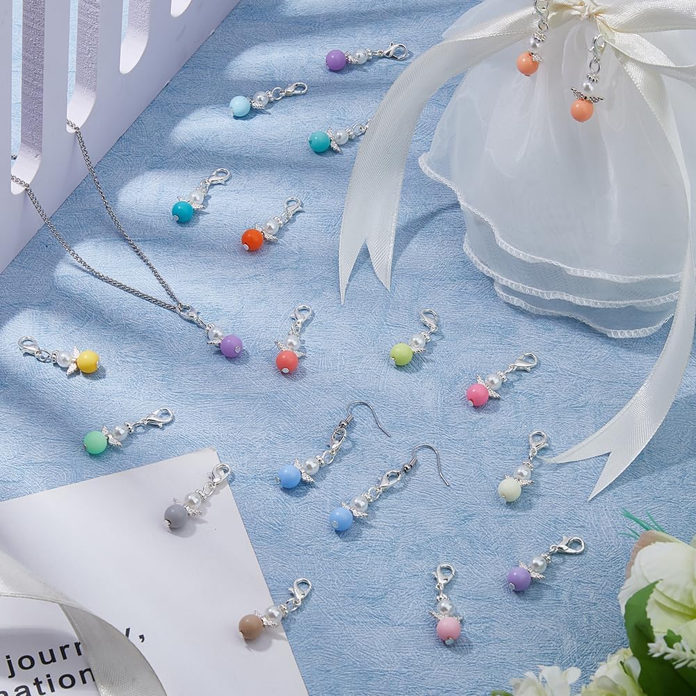 SUPERFINDINGS 108Pcs 18 Colors Angel Wing Clip On Charms Fairy Colorful Pearl Beads Dangle Pendants with Lobster Clasps Zipper Pulls for DIY Jewelry Making Findings Crafts Supplies Baby Shower Favor - Image 4