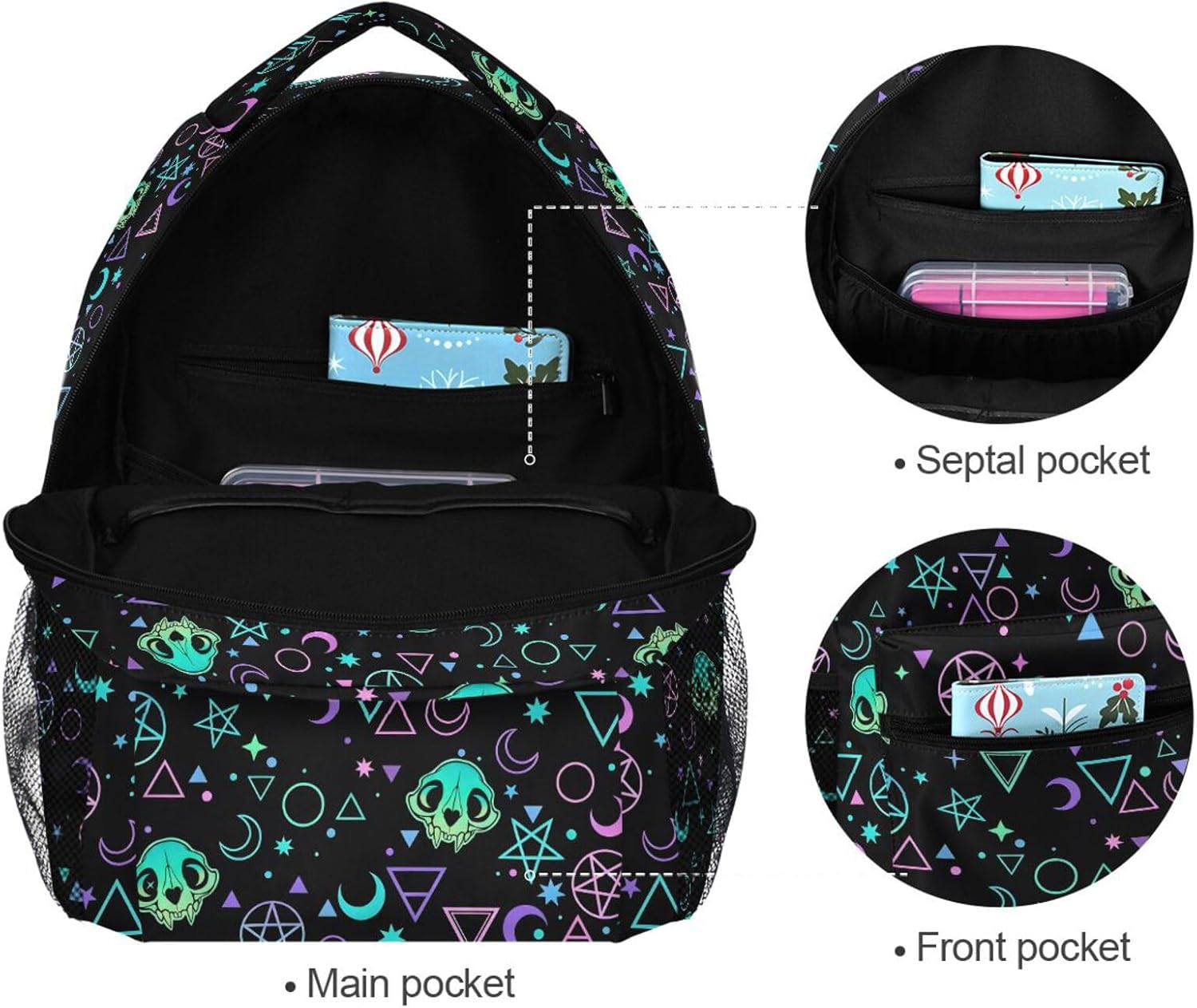 MNSRUU School Backpack Magic Skulls College Knapsack Laptop Rucksack Business Travel Computer Bookbags for Adult Teen One Size