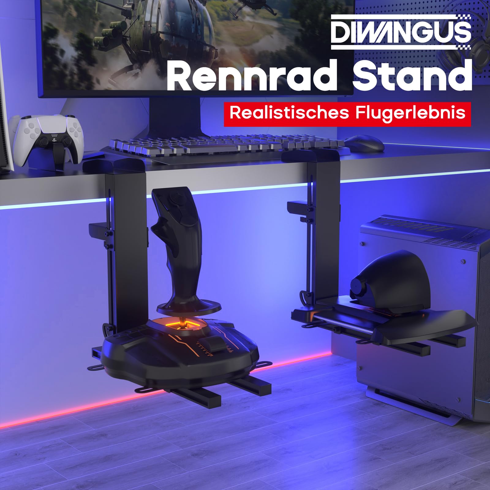 DIWANGUS Hotas Joystick Halterung für Logitech X56, X52, X52 Pro, Flugsimulator Steuerungshalterung für Thrustmaster T Flight HOTAS/T.16000M/TCA, Hotas Tischhalterung für das Flugsim-Spiel
