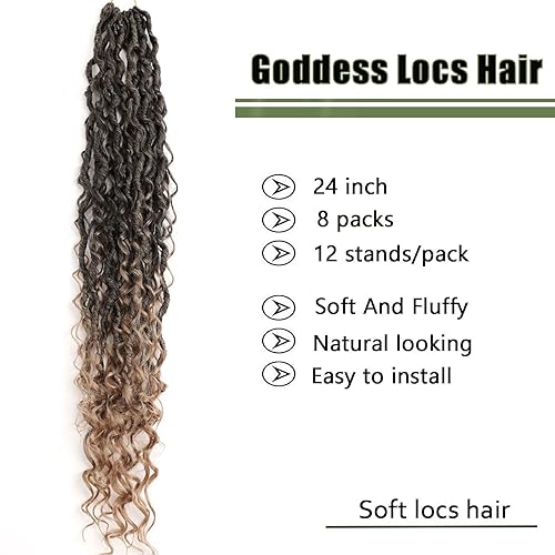 Miniatura 2 de LMZIM Cabello de ganchillo Goddess Locs de 24 pulgadas, 8 paquetes de cabello sintético de ganchillo para mujeres negras, cabello de ganchillo con