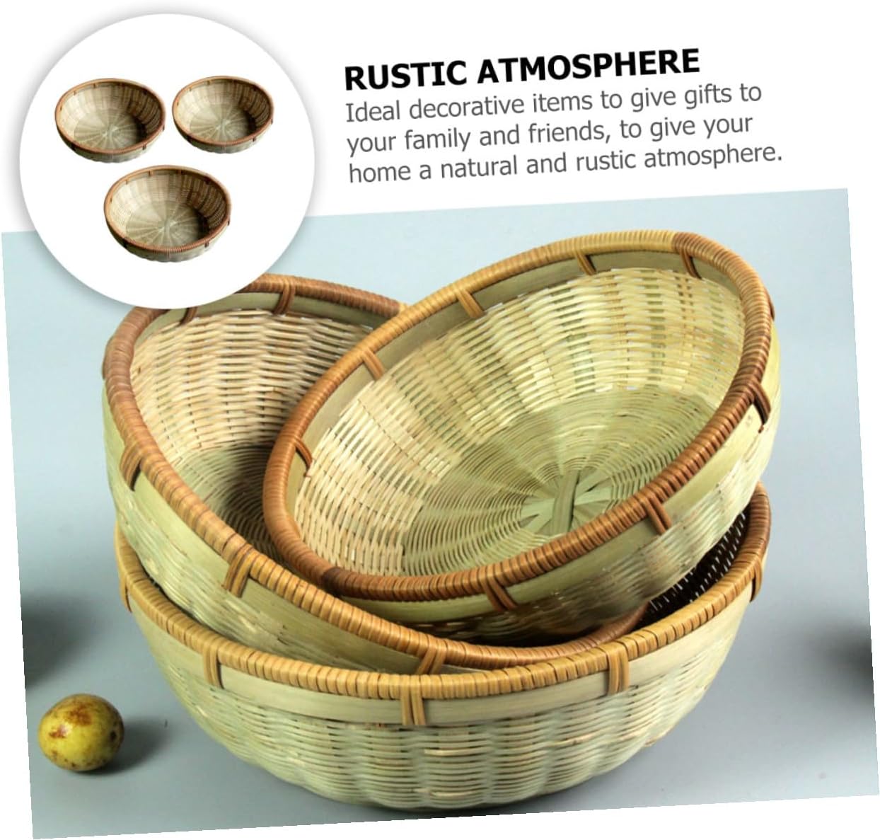 3pcs Bread Storage Basket Set Handwoven Kitchen Organizer Basket Drainage for Food Drying and Serving