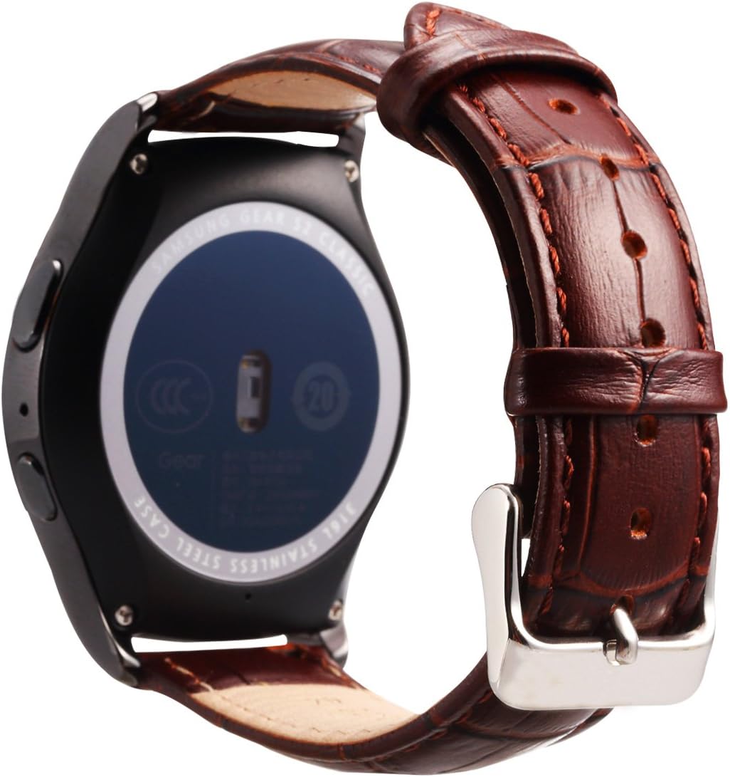 Vanctec Galaxy Watch (42mm) Straps, 20mm Crocodile Pattern Genuine Leather Replacement Wrist Strap for Samsung Galaxy Watch 42mm SM-R810/R815, Gear Sport SM-R600, Gear S2 Classic SM-R732/735 - Brown