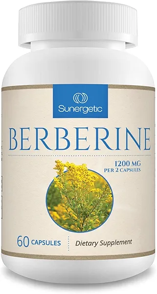 Sunergetic Premium Berberine Supplement - 1200mg Per Serving - Berberine HCL Supplement Non-GMO - Immune Support- 60 Capsules