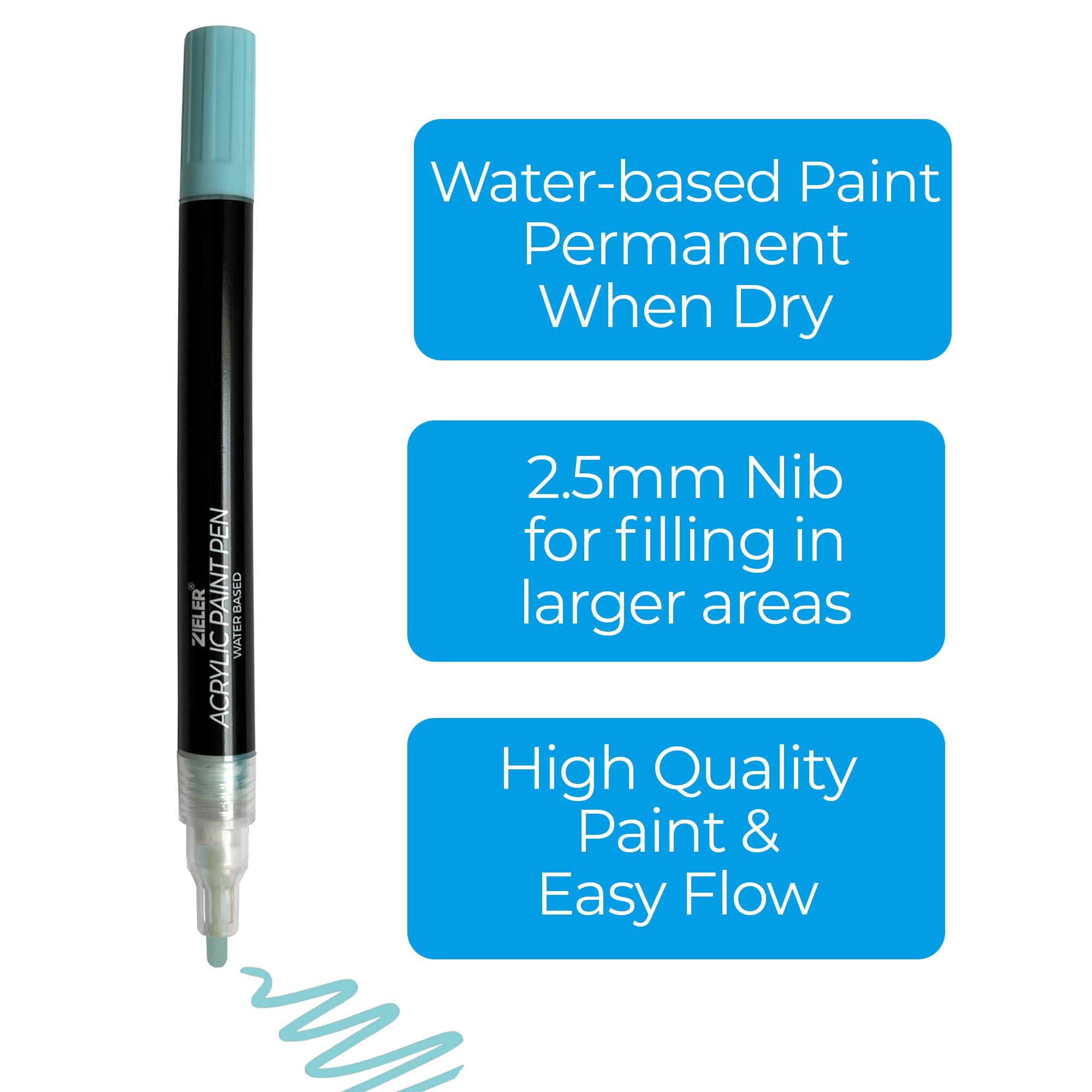 Zieler 12 Acrylic Paint Pens for Rock Painting, Ceramic, Porcelain, Glass, Stone, Pebble, Fabric, Wood & DIY Mug Design Permanent Water-based Marker Pens – Pastel colours (Medium Tip - 2.5mm)