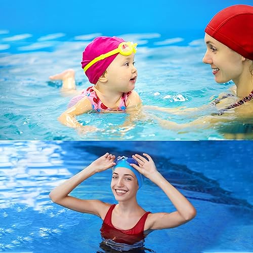 Miniatura 7 de Gorro de natación, paquete de 4 gorros de natación para hombre y mujer, tela de poliuretano de color puro, cómodo y no apretado, gorro de natación