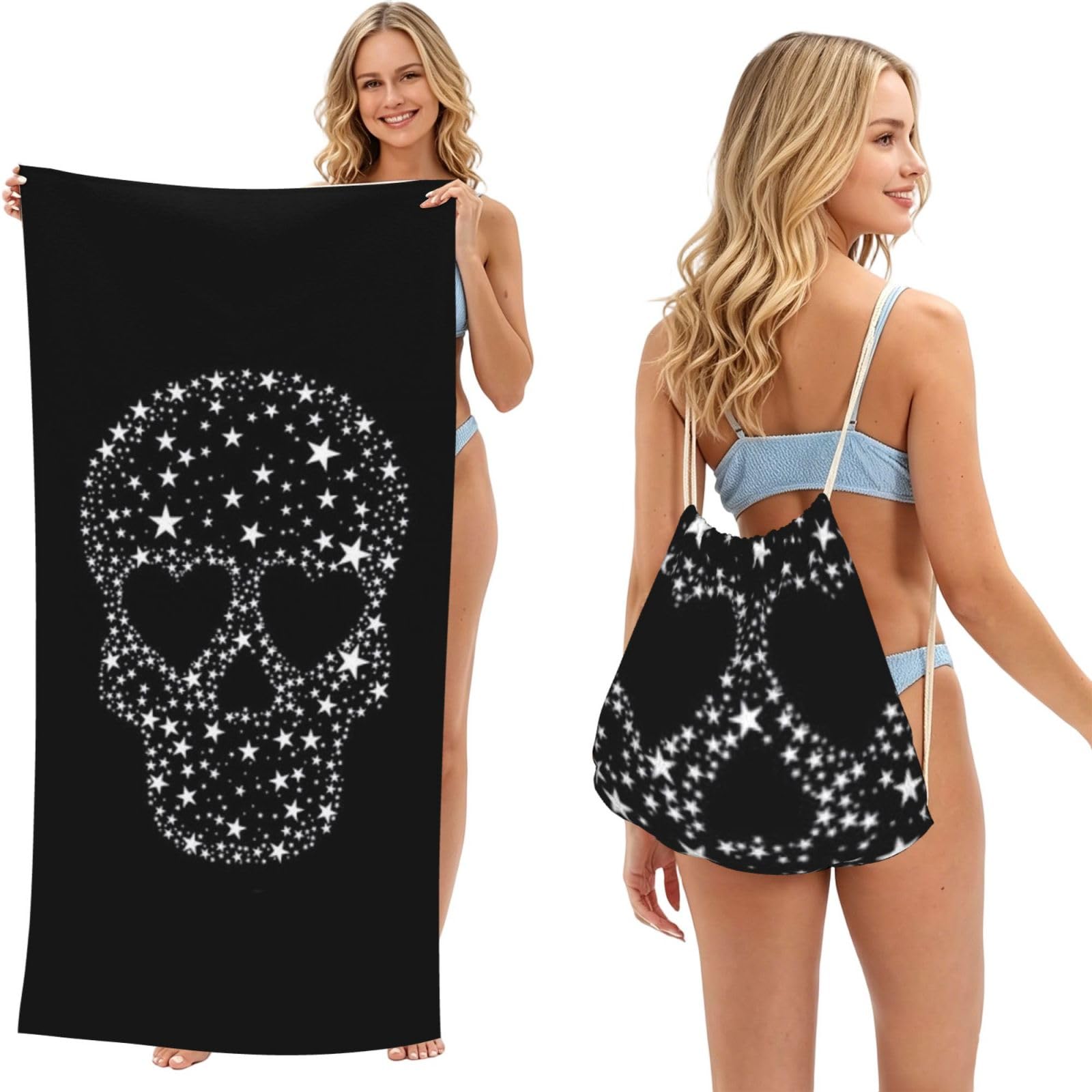 WSHFFILO Cool Skull printed 2 in 1 Packable Towel Bag Bath Towel Beach Towel