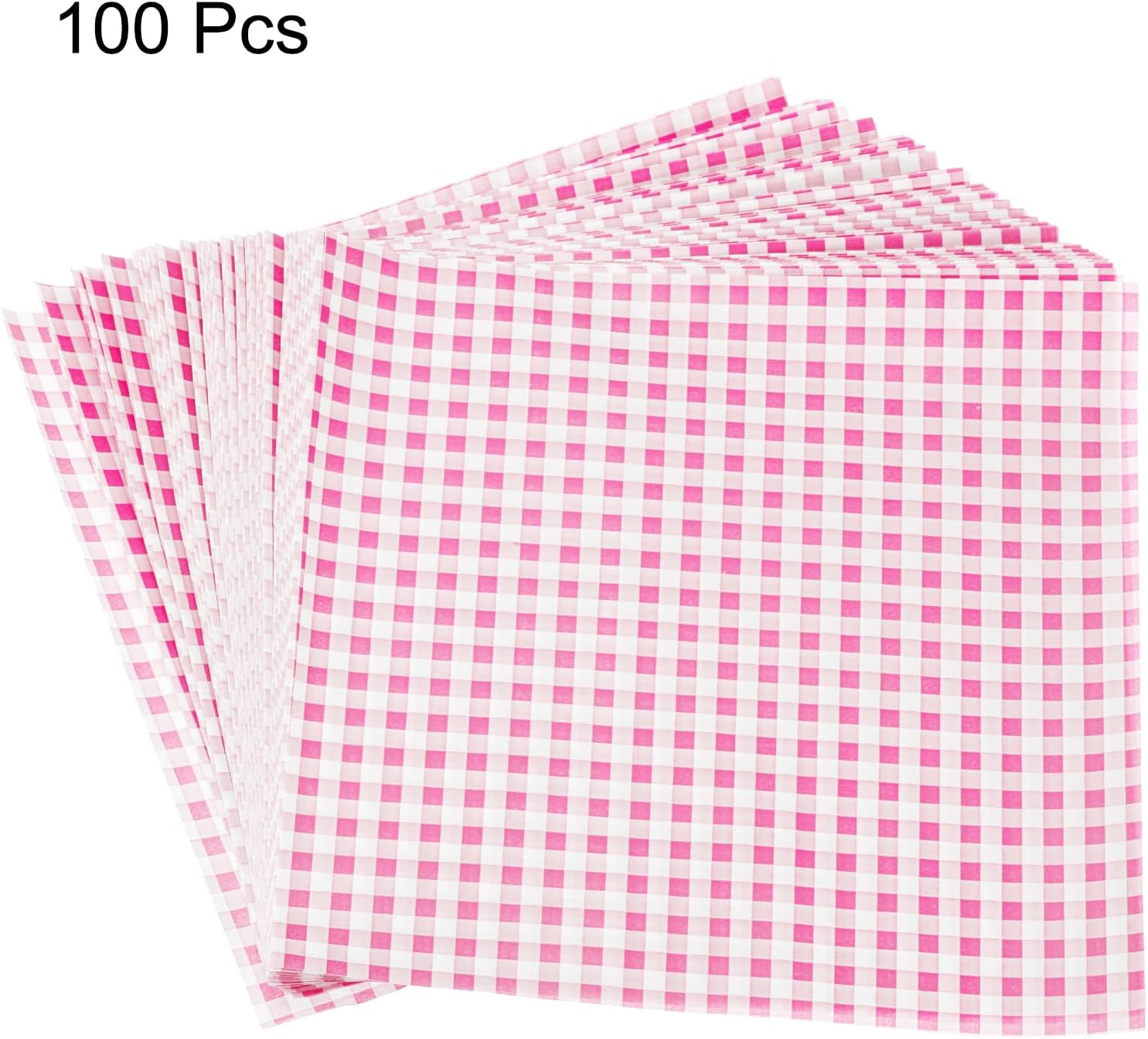 HARFINGTON 100pcs Square Checkered Wax Paper Sheets - 9.84" x 9.84" Oil-absorbing Dry Food Wrapping Paper for Sandwiches, Baking, Picnics, Bread, Hamburgers - Pink