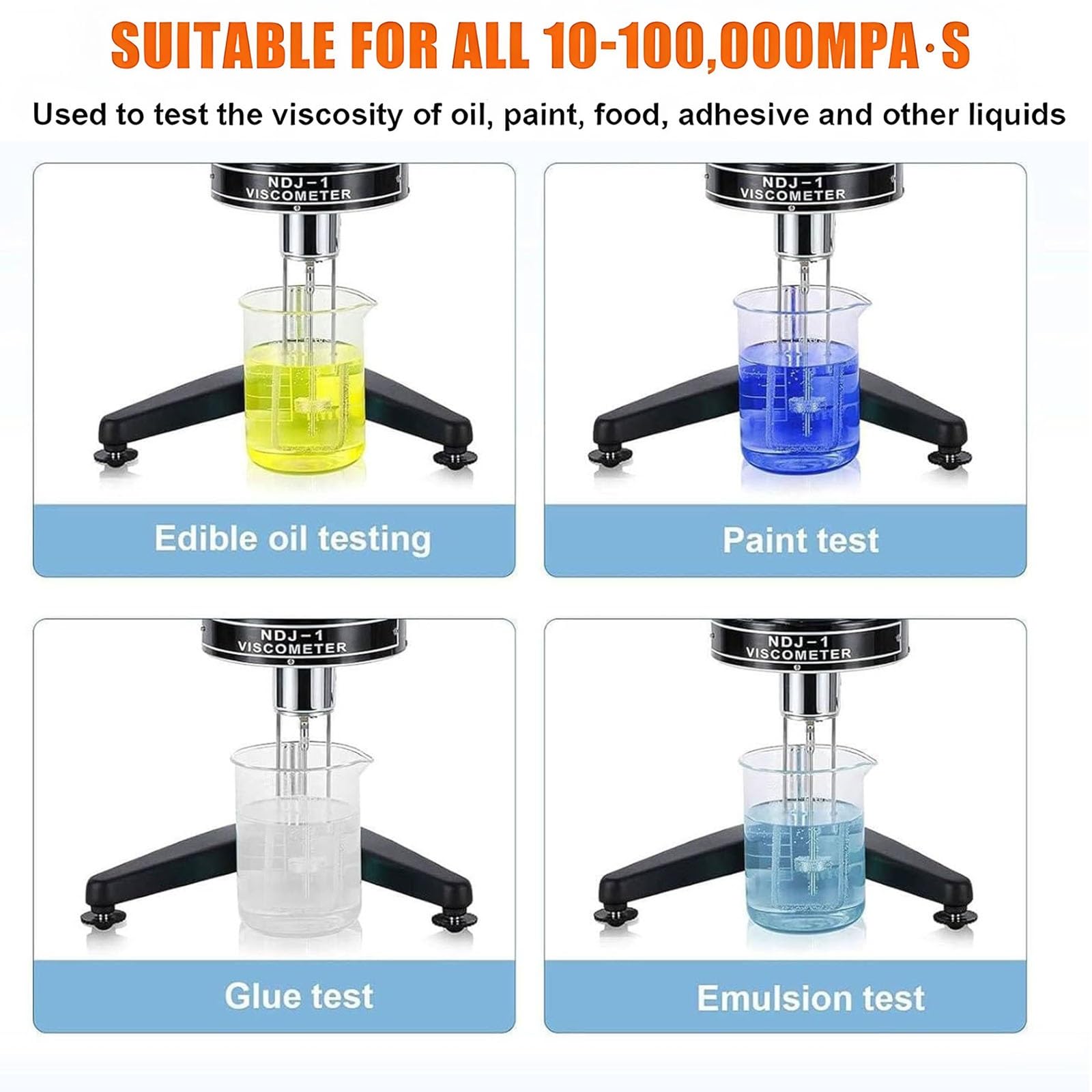 Viscosímetro rotacional digital de alta precisión de ±5%, viscosímetro rotacional de laboratorio con 4 rotores, 10-100 000 mPa·s. Viscosímetro de líquidos para pinturas, adhesivos, cosméticos y grasas