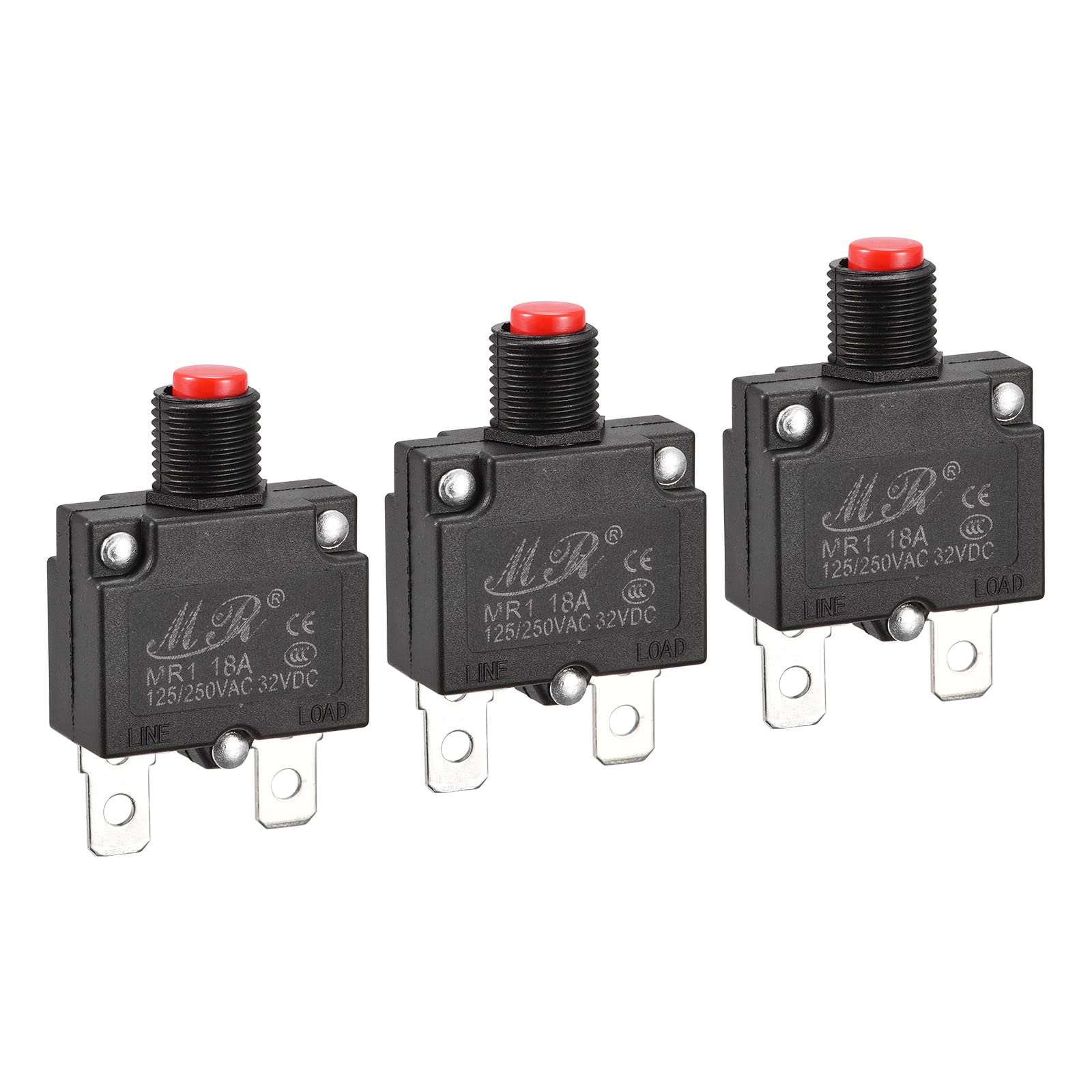 MECCANIXITY Circuit Overload Protector 18A AC125/250V DC32V Push Button Thermal Circuit Breaker for Air Compressor 3pcs