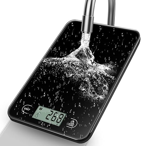 Food Scale Digital Kitchen Scale Electronic Scale Weight Grams and Ounces with LCD Display Waterproof Glass Surface for Cooking Baking Black Scale