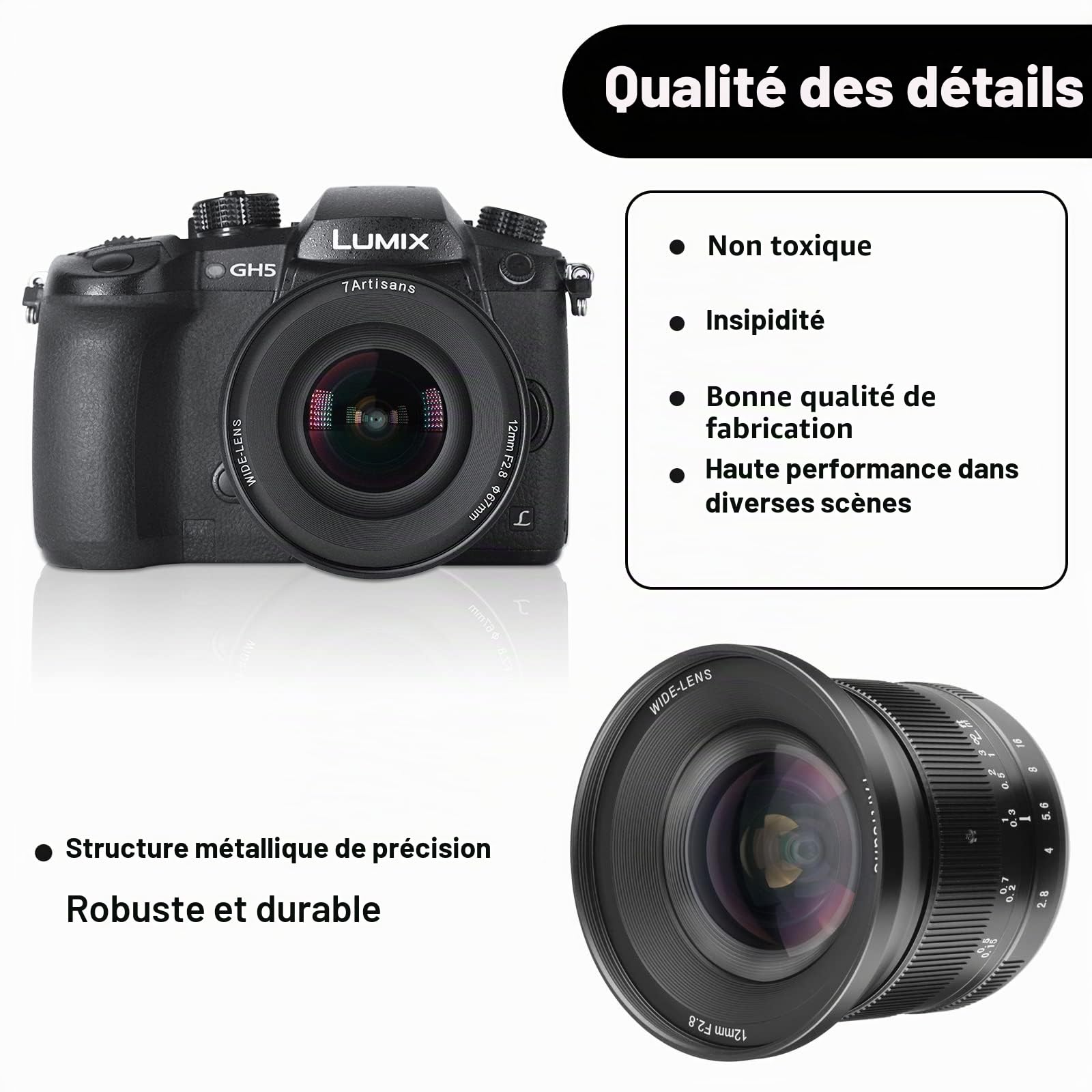 7Artisans Objectif 12 mm F2.8 Mark Ⅱ Ultra Grand Angle APS-C Mise au point manuelle Compatible avec les appareils photo sans miroir Olympus et Panasonic MFT M4/3