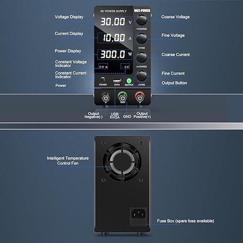 Miniatura 2 de NICE-POWER Fuente de alimentación CC variable 30V 10A, fuente de alimentación de banco de CC regulada de conmutación ajustable con interruptor de