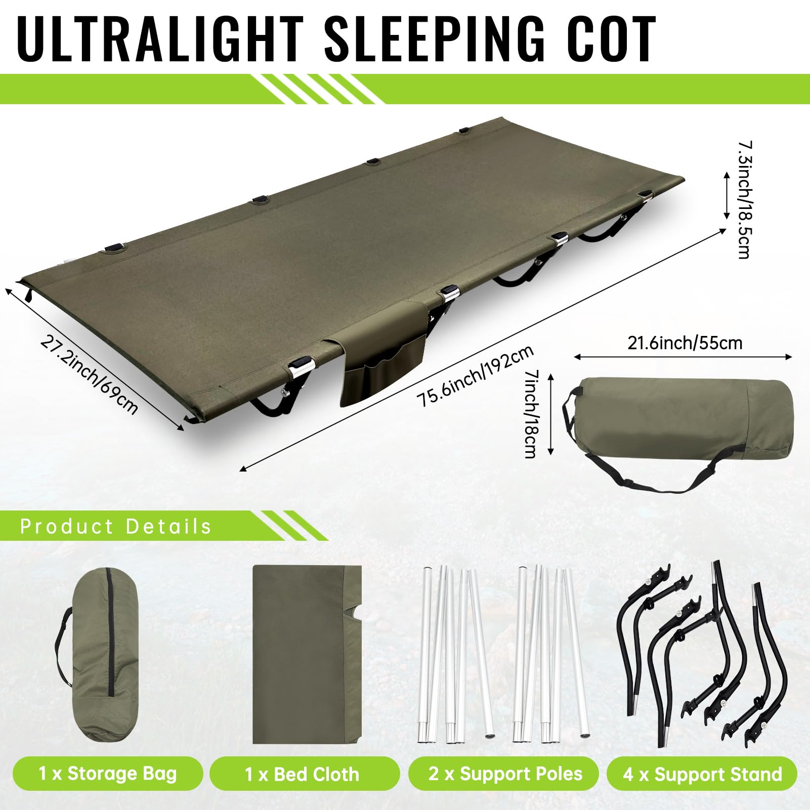 Cama de camping ultraligera y plegable para dormir, fácil de montar, soporta 330 libras, portátil y compacta para adultos, ideal para senderismo y viajes