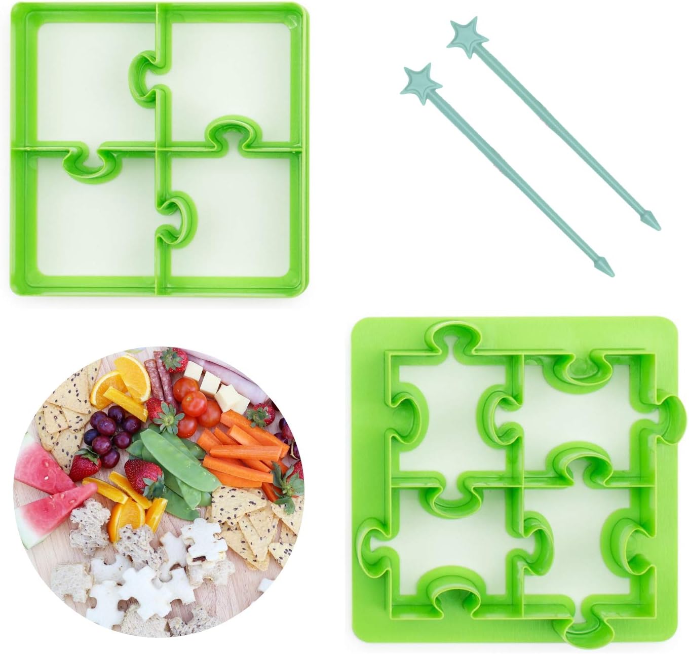 LunchPunch PUZZLES Sandwich Cutter Set - ORIGINAL SHAPES - Lifetime Replacement Guarantee - BPA FREE - Remove Crusts and Create Fun Bites to Fit in a Kids Bento Lunch Box!