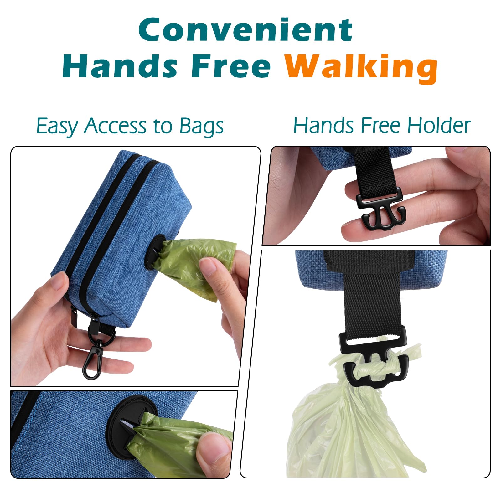 PetBonus Dog Poop Bag Holder, Portable Pet Waste Bag Dispenser, 2 Pouches for Treats and Walking Accessories Fit All Leads - Image 4