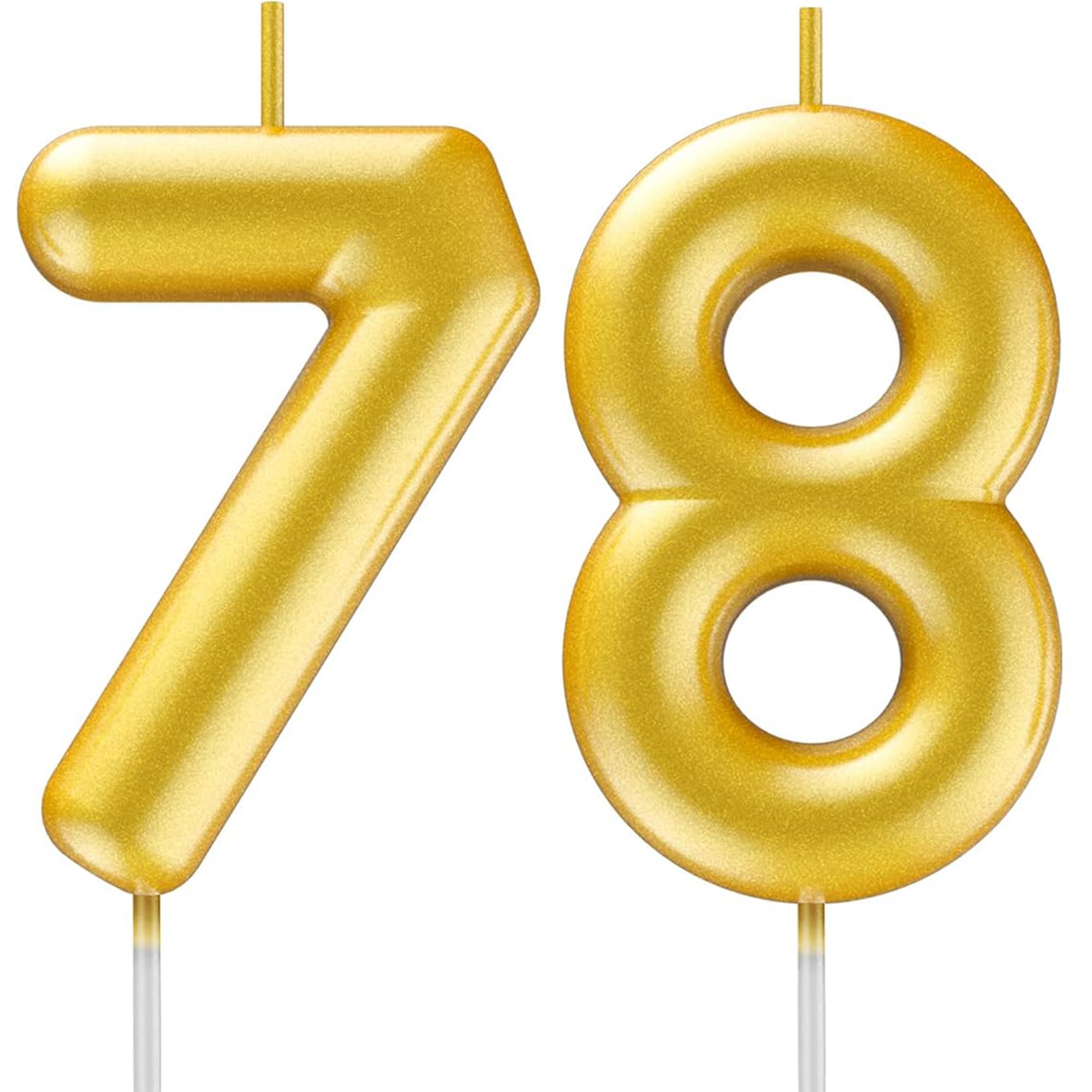 Toyventures Gold78 Gold Number Candle Happy Birthday 3D Number Candles For Birthday Cake Party Decoration Wedding Anniversary Celebration Supplies