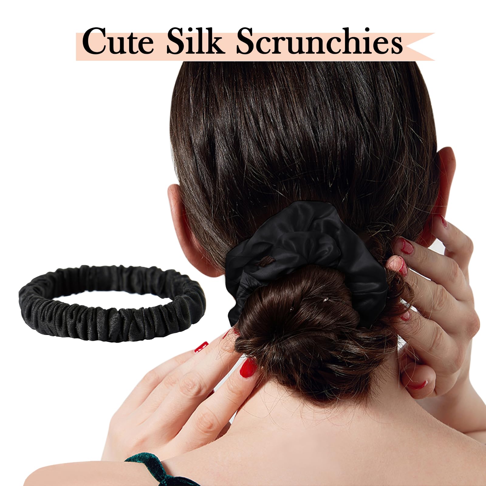Paquete de 7 coleteros de seda de morera pura de 22 mm con banda elástica para el cabello, sin daños