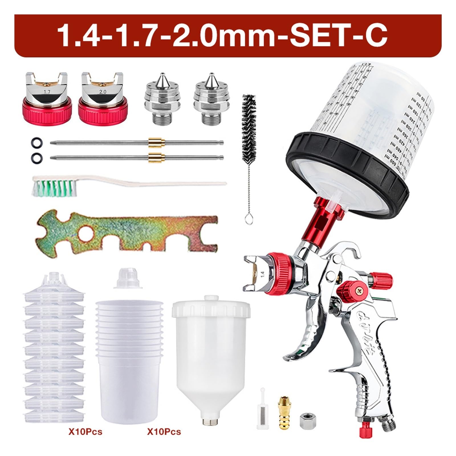 Pistola Pulverizadora HVLP Profesional De 1,4 Mm, 1,7 Mm Y 2,0 Mm, Herramienta Automática For Pintar En Casa.(Set-C)
