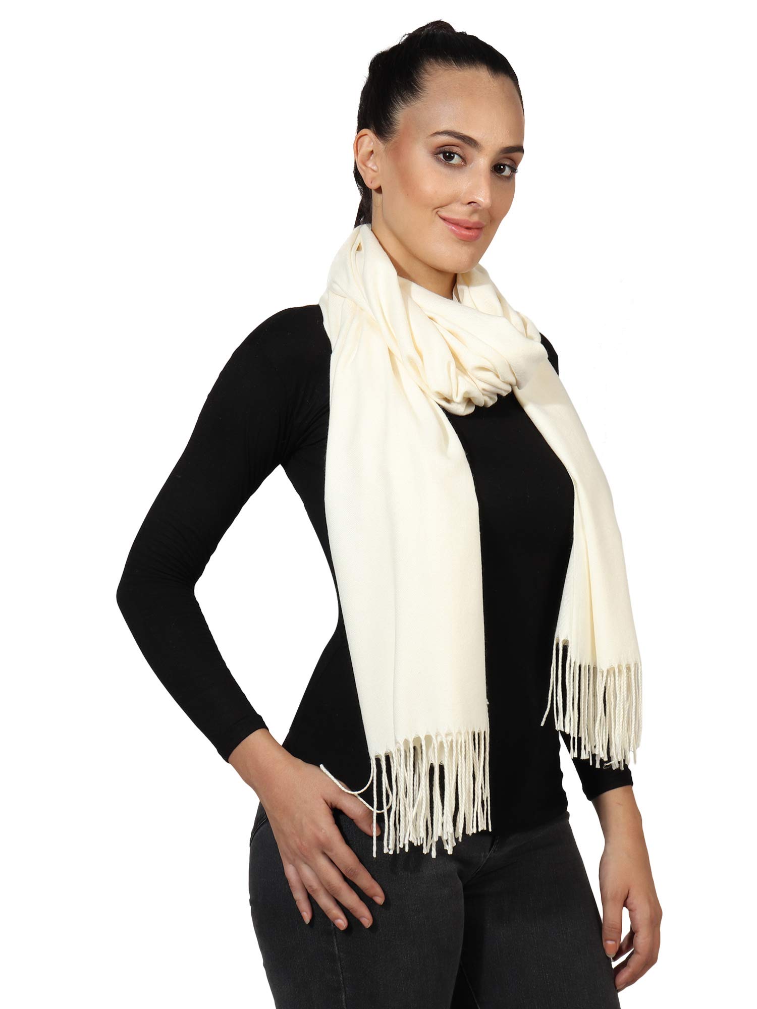 World of Shawls Winter Cashmere Feel Wrap Blanket Shawl Scarf Warm Soft Cozy (Ivory Cream)