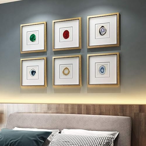 Miniatura 5 de Arte moderno de pared enmarcado de ágata natural de 16 x 16 pulgadas, con borde dorado de 4 pulgadas, con cristal para sala de estar, dormitorio,