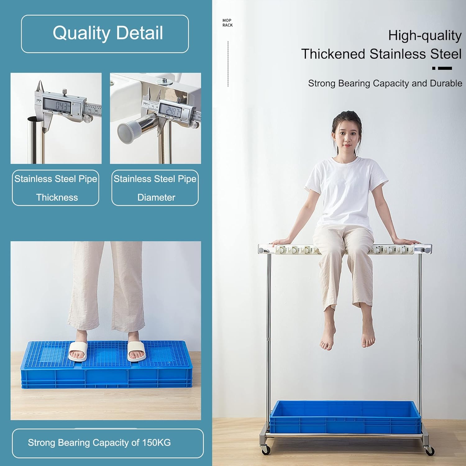 モップとほうき用のユーティリティラック、クリーニングツールカート