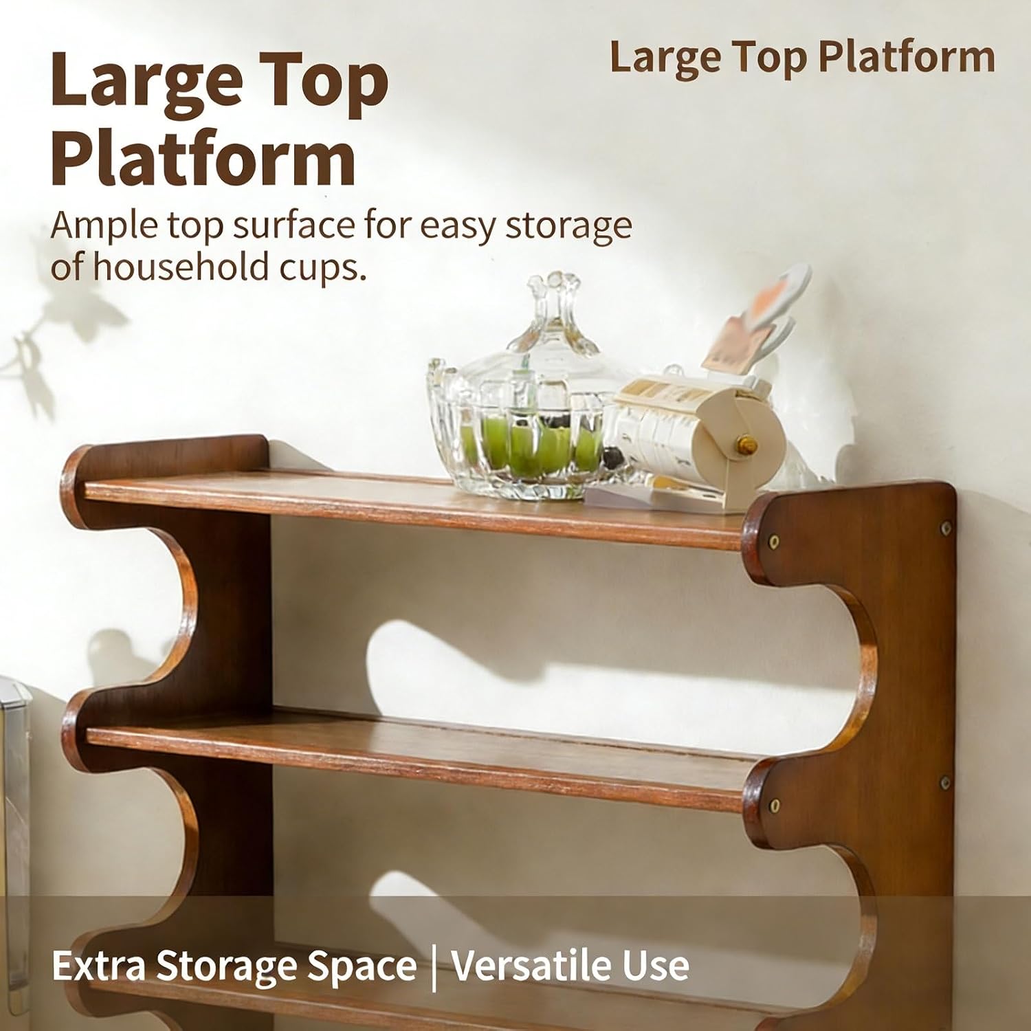 Stylish Wooden Mug Rack, 4-Tier Space Saving Cup Holder Organizer for Coffee Bar, Kitchen Countertop Display Shelf, Home Storage Solution(Black)
