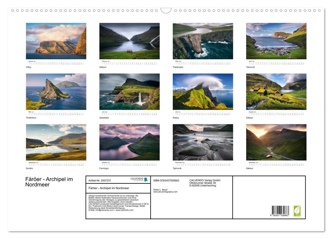 Färöer - Archipel im Nordmeer (Wandkalender 2026 DIN A2 quer), CALVENDO Monatskalender: Fotografien von der Inselgruppe der Färöer