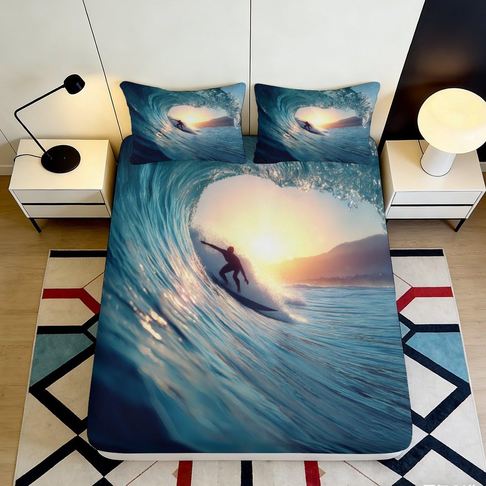 Pnayamiorkfel Style-9 3D Printed Surfing Ocean Wave Fitted Sheet Microfiber Bedroom Decor Mattress Cover For Home Guest Room Easy Care 90X200x25cm