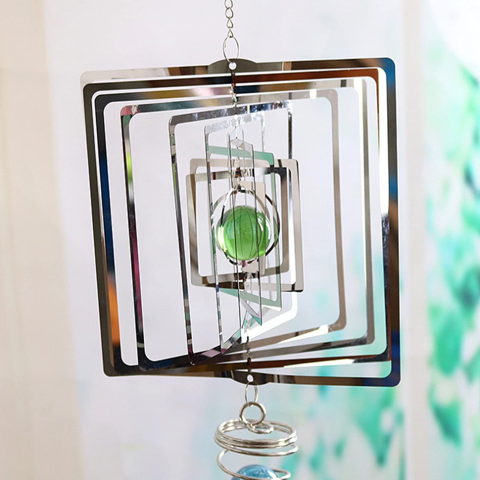3D-Windspiel aus Edelstahl zum Aufhängen, geometrisches Muster, Metallkunst, kinetische Skulptur für Garten, Raumfenster, lasergeschnittenes Windspiel