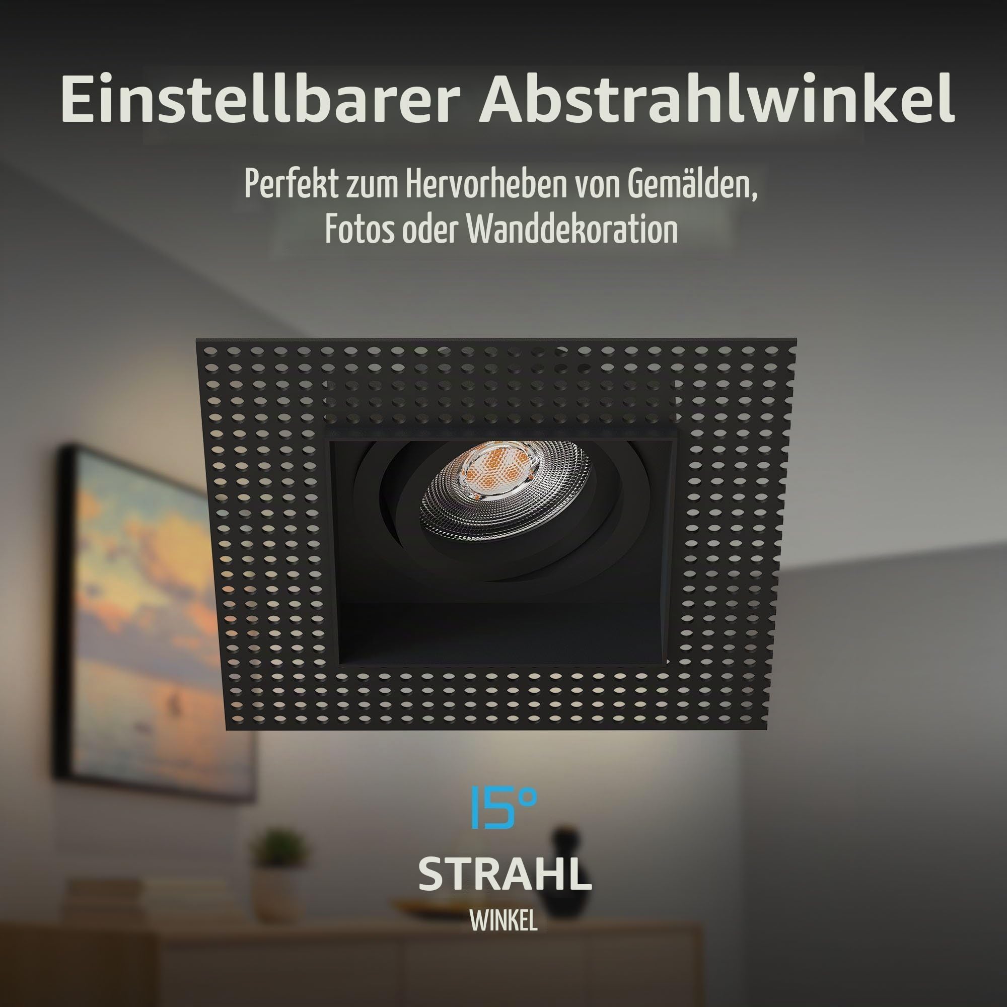 Ledvion 6er Set LED Einbaustrahler Schwarz 4.9W RGB CCT dimmbar smart | Einbaumass 130x130mm; Fuer trockene Innenraeume wie Wohnzimmer Kueche und Flur