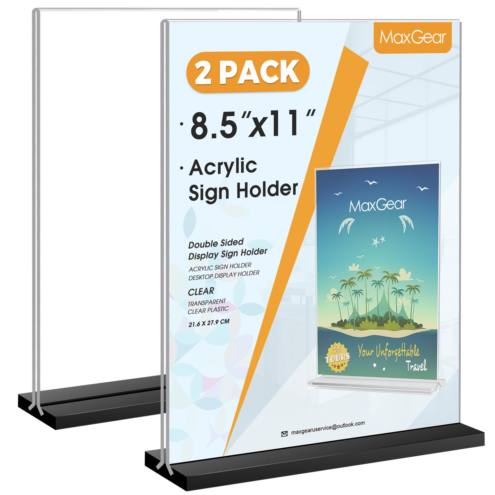 MaxGear Acrylic Sign Holder 8.5x11 Vertical, 2 Pack Double Sided