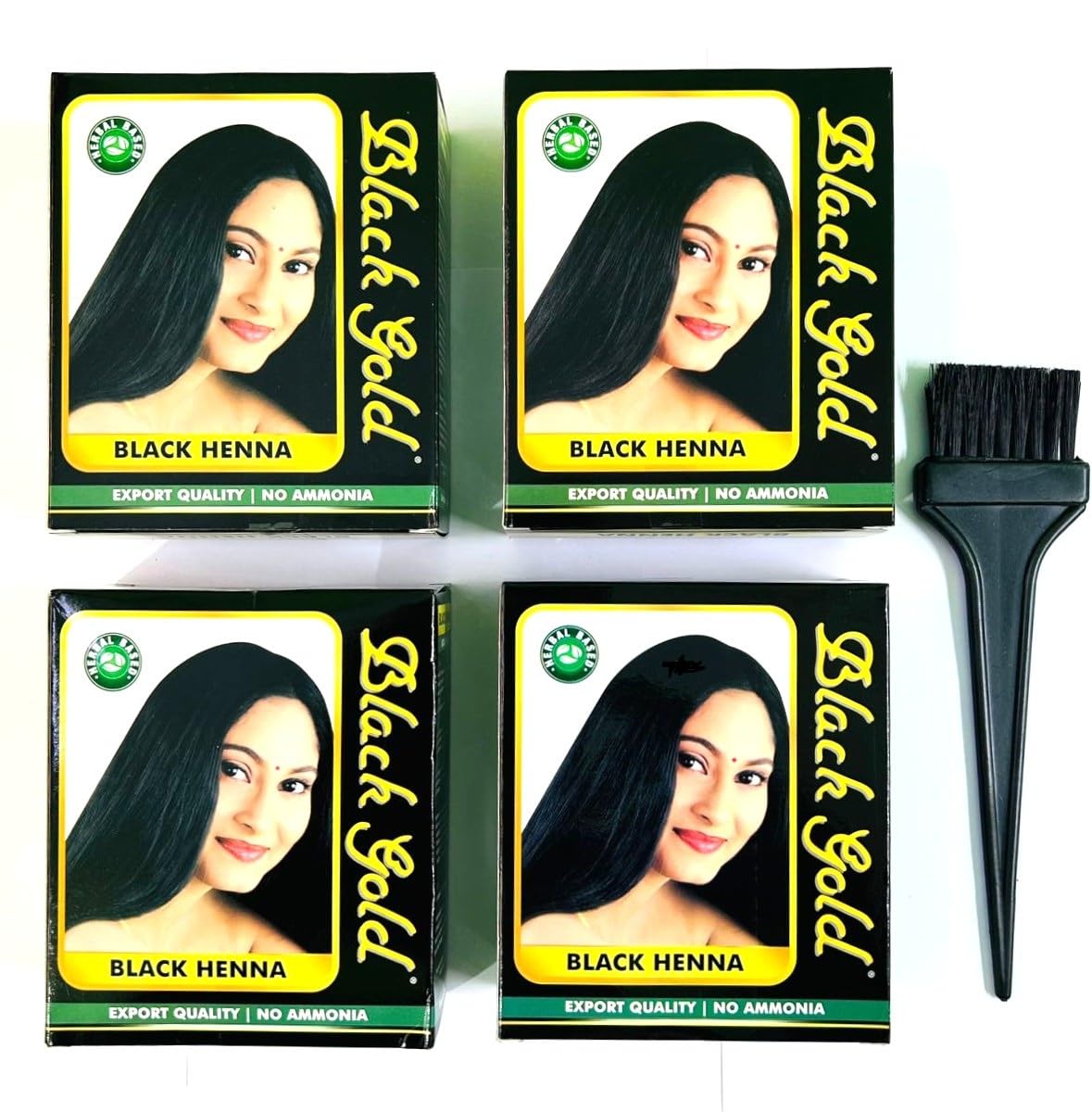 Black Gold Herbal Based Black Henna, 200gm (Pack of 4) With Hair Brush
