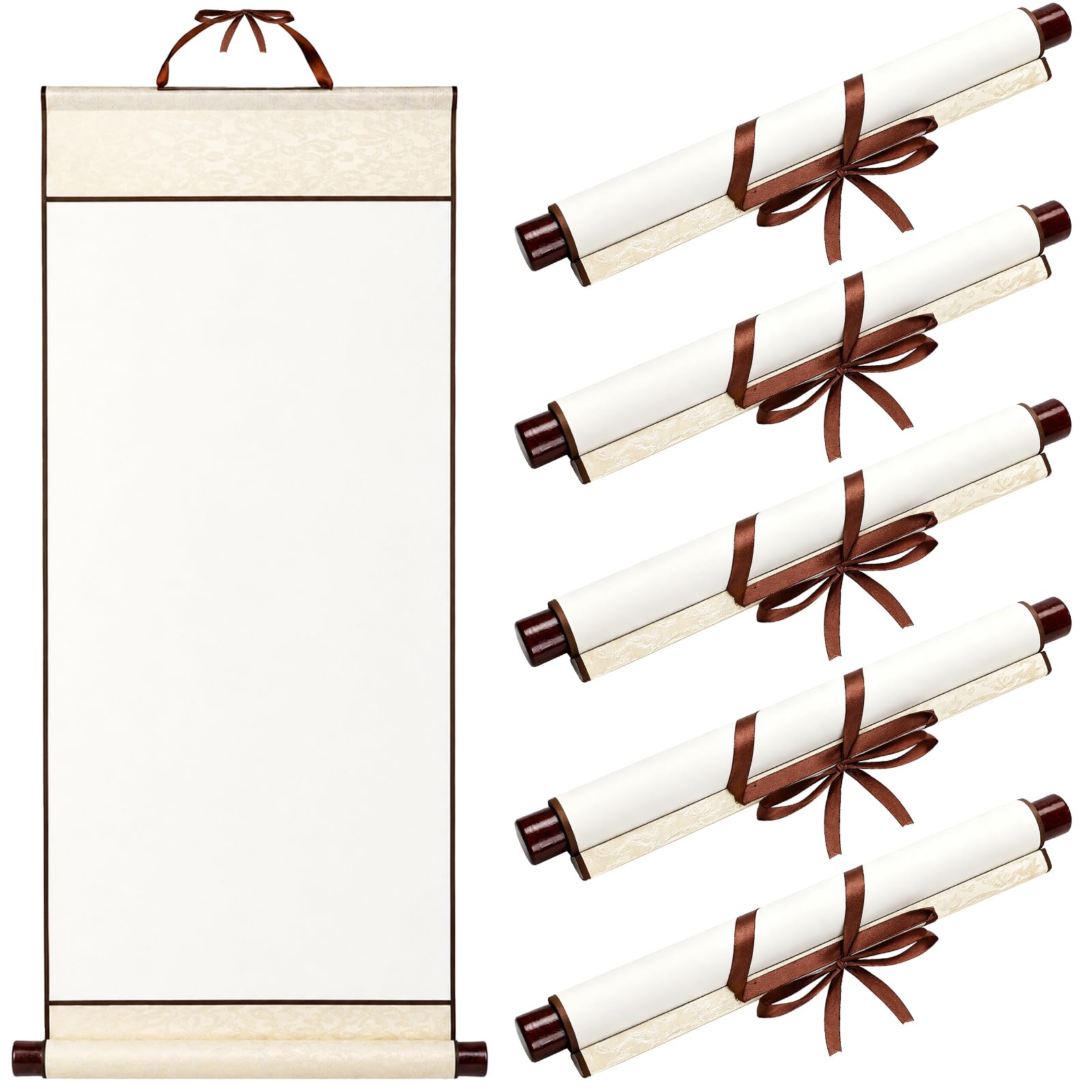 Dunjug 6 fogli vuoti da appendere, 80 cm × 30 cm, carta Xuan semi-grezza con spruzzi d'oro antico, pergamene tradizionali per calligrafia e pittura artistica