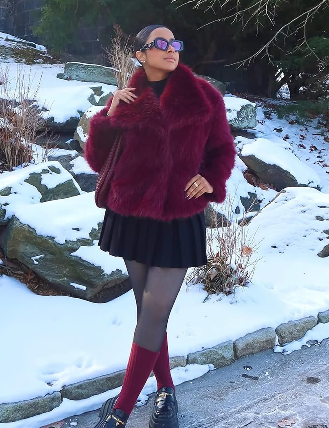 Kissonic Women Faux Fur Coat Long Sleeve Lapel Open Front Shaggy Furry Jacket Warm Fluffy Short Outwear - Image 6