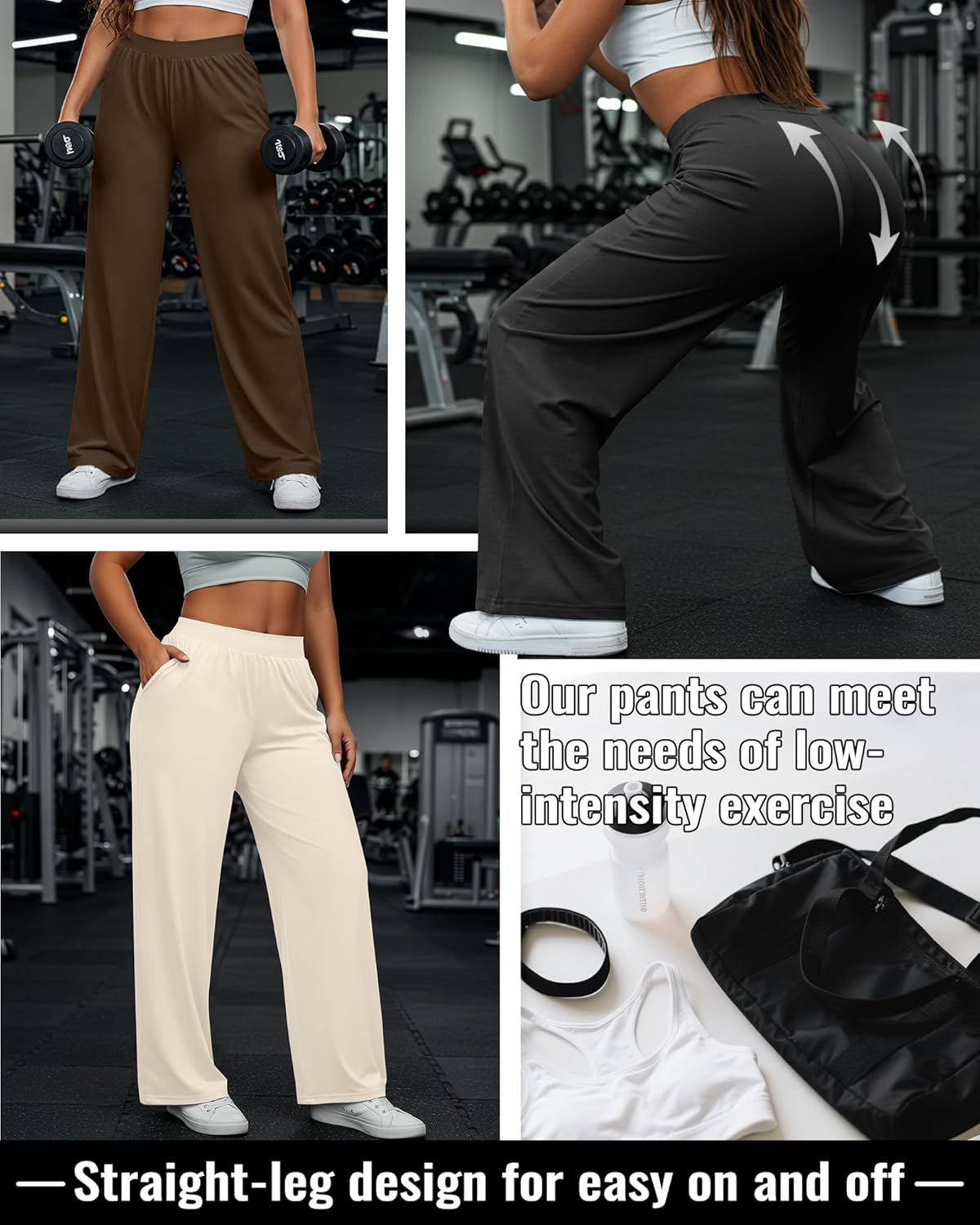 Huukeay 3 Pack Women's Plus Size Pants, High Waisted Wide Leg Pants Casual Pajamas Pants Loose Yoga Sweatpants with Pockets - Image 4