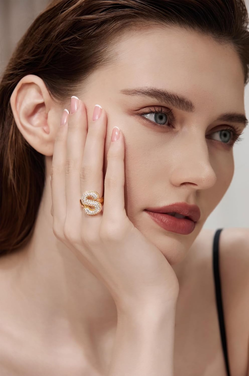 Cicy Bell Initial Rings for Women 14k Gold Plated Cubic Zirconia Delicate Letter Chunky Statement Open Rings Gifts for Her - Image 6