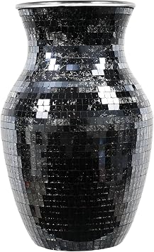 Mosaic Glass Flower Vase for Home Decor Black Mirror