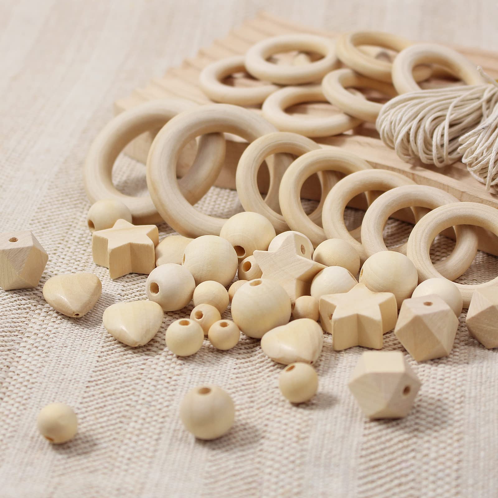 150 Perles En Bois 16mm - Boules à Enfiler Pour Macramé, Déco DIY - Naturel Non Traité - Pour Création Bijoux, Déco Murale