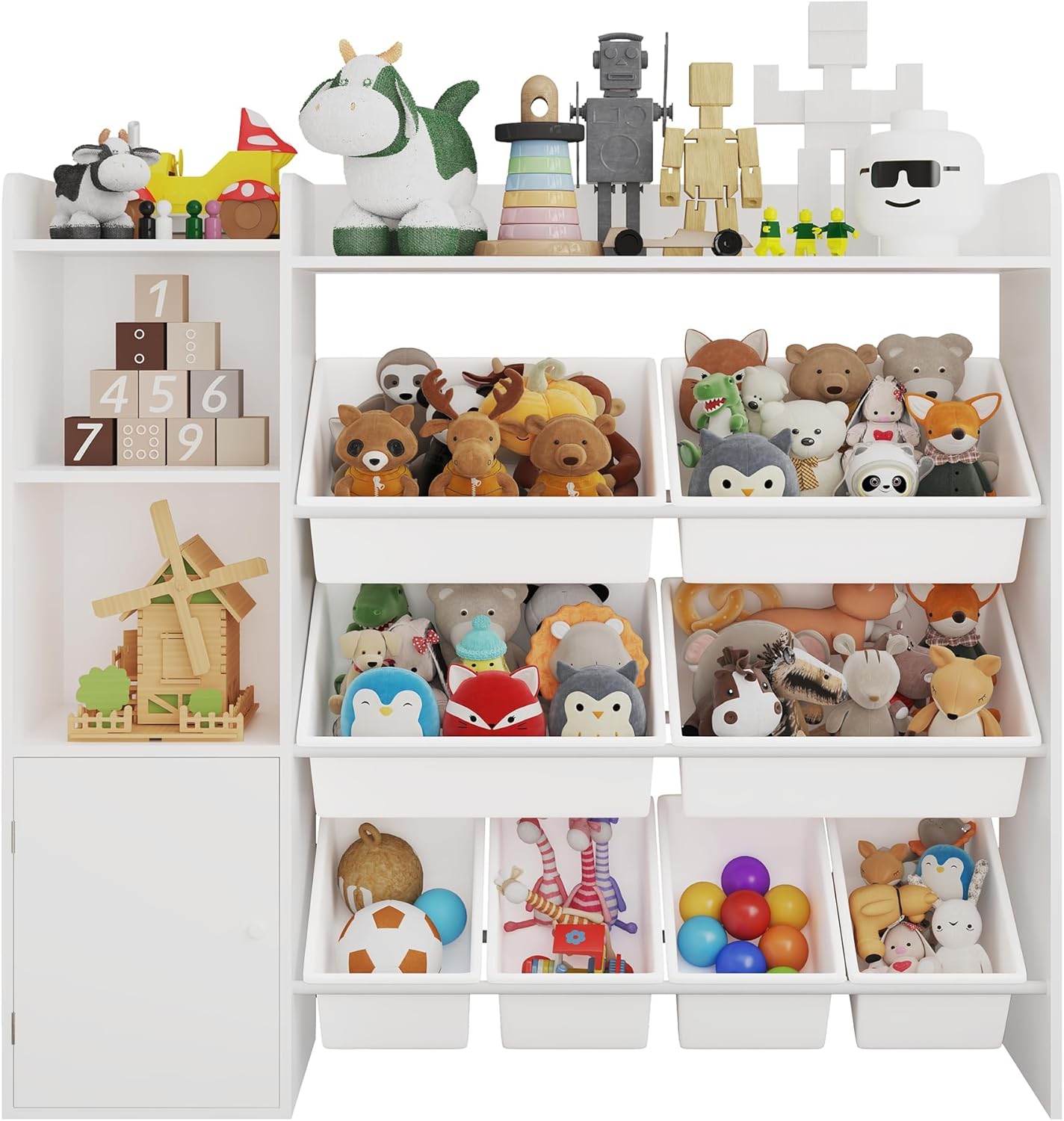 8-Bin Wooden Toy Organizer & Bookshelf - 4-Tier Storage for Toys, Books & Crafts | Playroom & Kids' Room Storage Solution for Boys & Girls