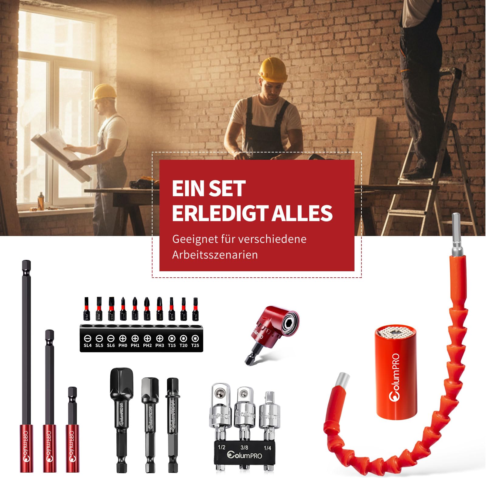 22PCS Flexibles Bohrer-Verlängerungs set, Bohrer-Verlängerung, Universal-Einsatz, rechtwinkliger Bohraufsatz, Bohrerhalter-Set, Steckschlüssel-Adapter-Set & Schraubendreher-Bit-Set