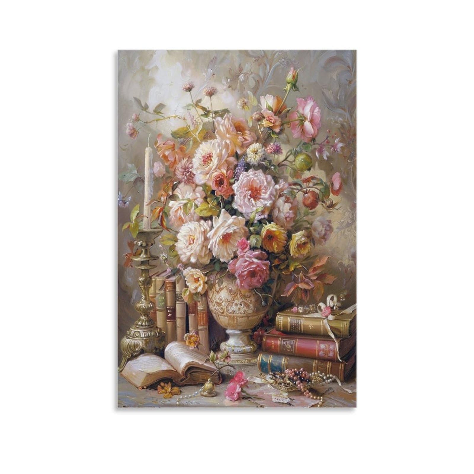 Landscape Paint by Numbers Kits for Adults, Vintage Floral Still Life Painting by Numbers for Beginners, Canvas Oil Painting with Paint Brushes Acrylic Pigment 30x30cm