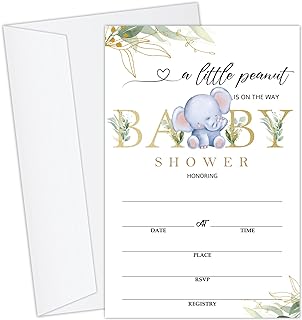 Utaqer 4"x6" Greenery Elephant Gender Neutral Baby Invitations (25 Pack)