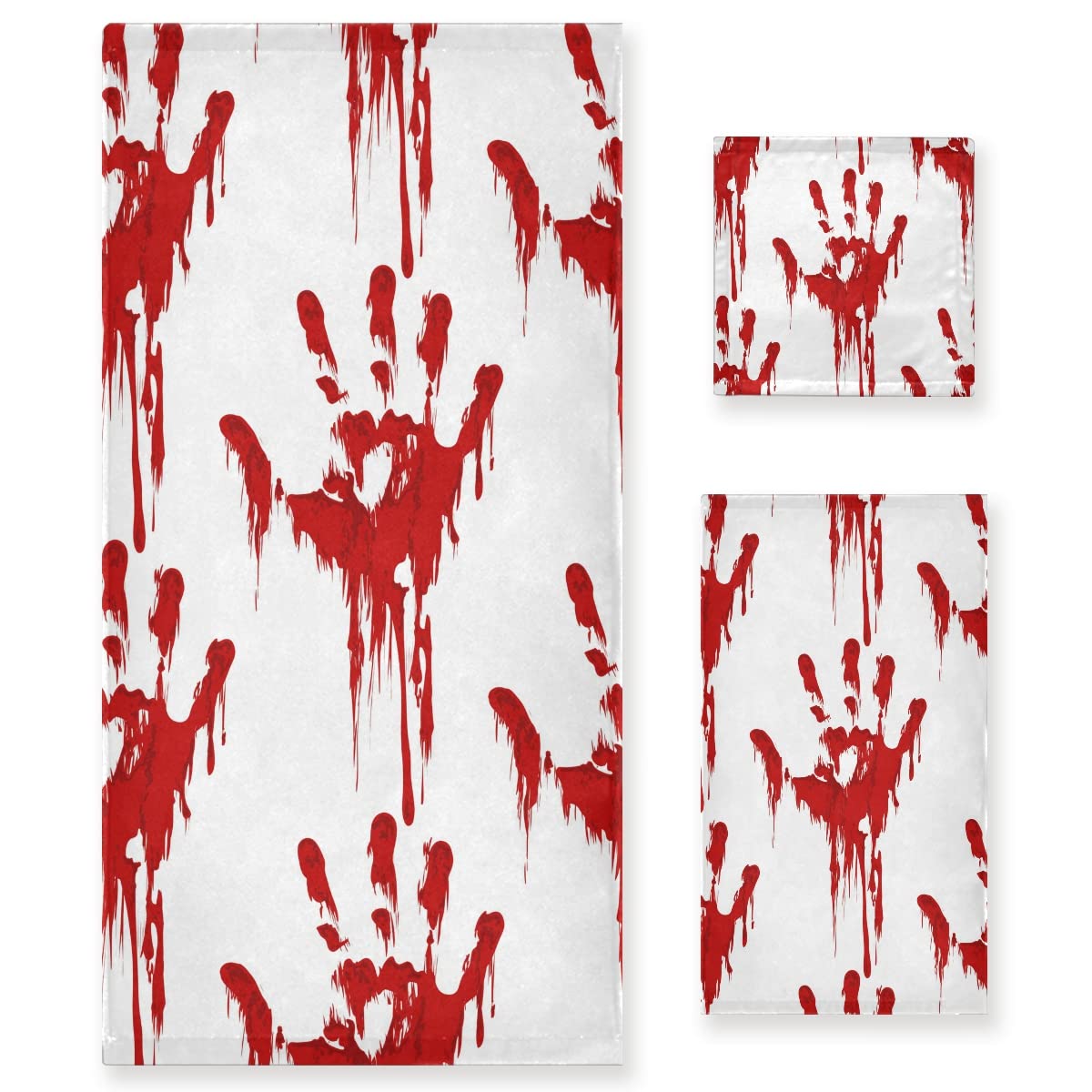 Naanle 3-Piece Towel Set,Bloody Hand Print Pattern Horror Halloween Design Bath Towel Sets, 1 Bath Towel, 1 Hand Towel, 1 Washcloth, Absorbent Soft Towels Quick Drying for Bathroom