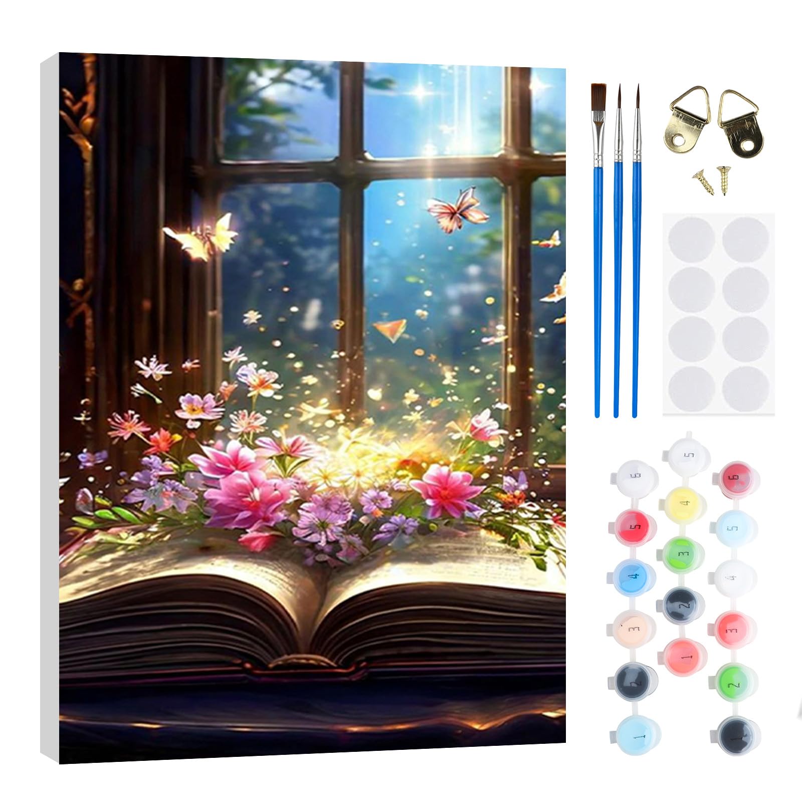 RICUVED Book Paint by Numbers Kits Adults, Flower Painting by Number Kits On Canvas,Framed DIY Color Oil Painting Acrylic Paints,Home Wall Decor 20x30cm