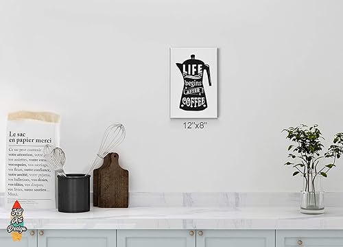 Miniatura 2 de HB Art Design Life Begins After Coffee - Cita de café en blanco y negro, impresión en lienzo, arte de pared, decoración de cafetería, decoración de