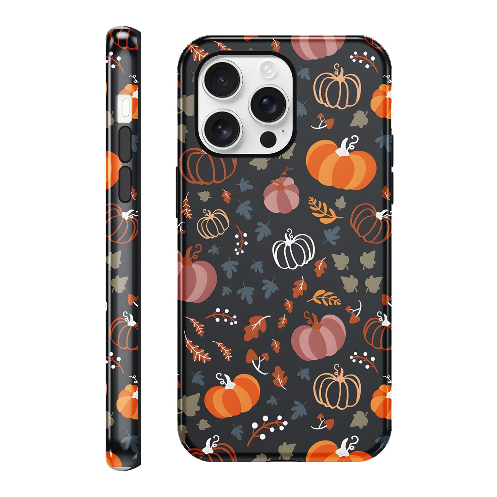 Cinysnt for iPhone 16 Pro Max Halloween Case with Pumpkin Autumn Flower Pattern, Falling Floral Leaves Spice Harvest Happy Fall Case Durable