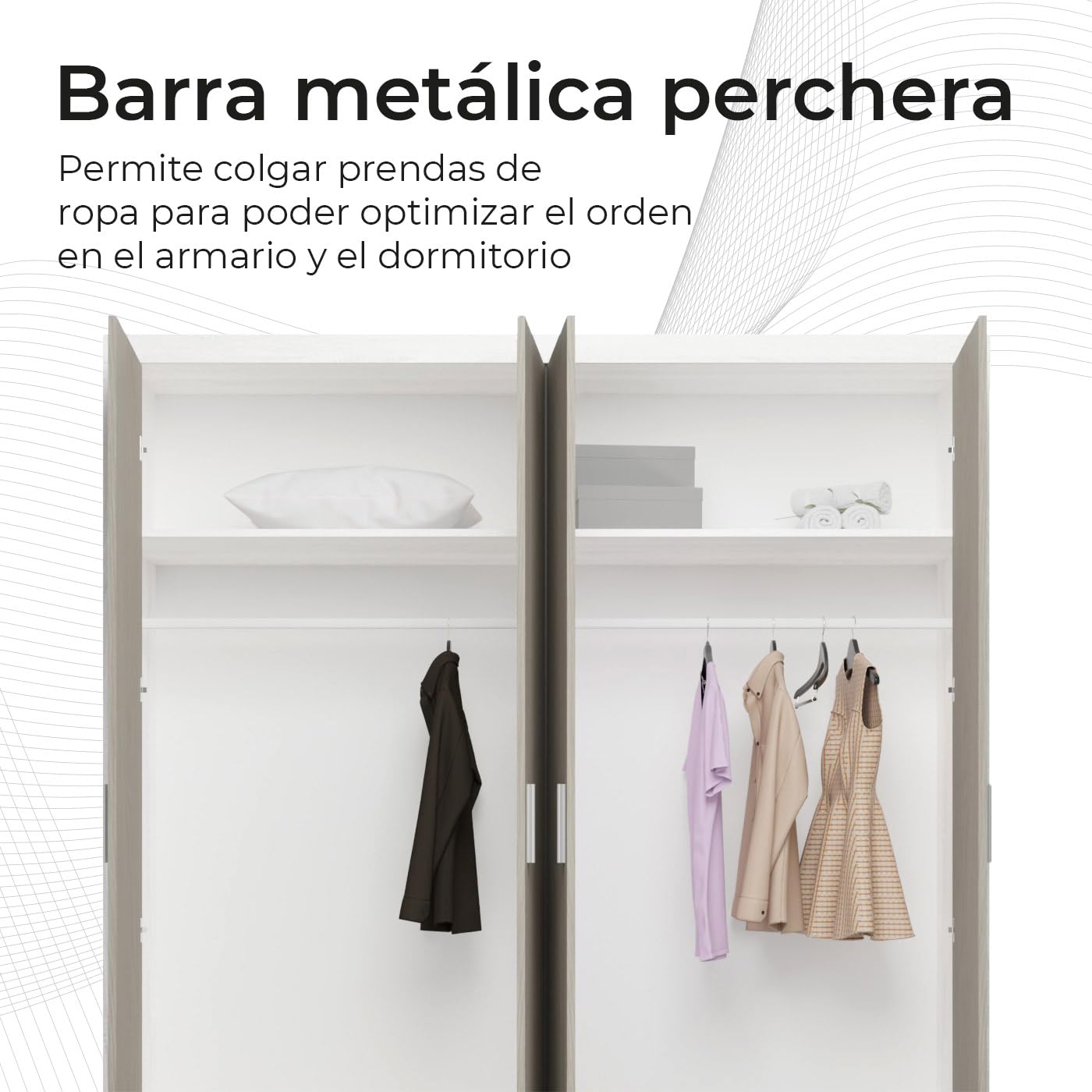 Somnia Descanso - Armario 4 Puertas Batientes con Altillo Modelo Mandi para Dormitorios de Matrimonio o Individuales, Color Pino - Gris, Medidas: 196 cm (Ancho) x 208 cm (Alto) x 50 cm (Fondo)