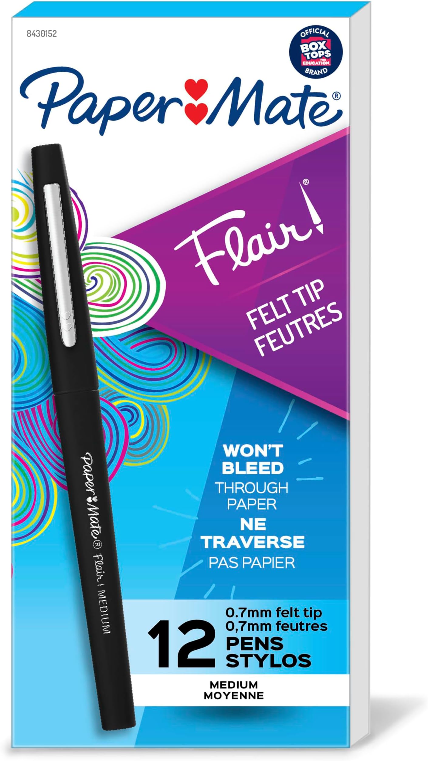 Paper Mate Flair Felt Tip Pens, Medium Point (0.7mm), Black, 12 Count - Teacher Supplies, Journaling, Note-Taking, Writing