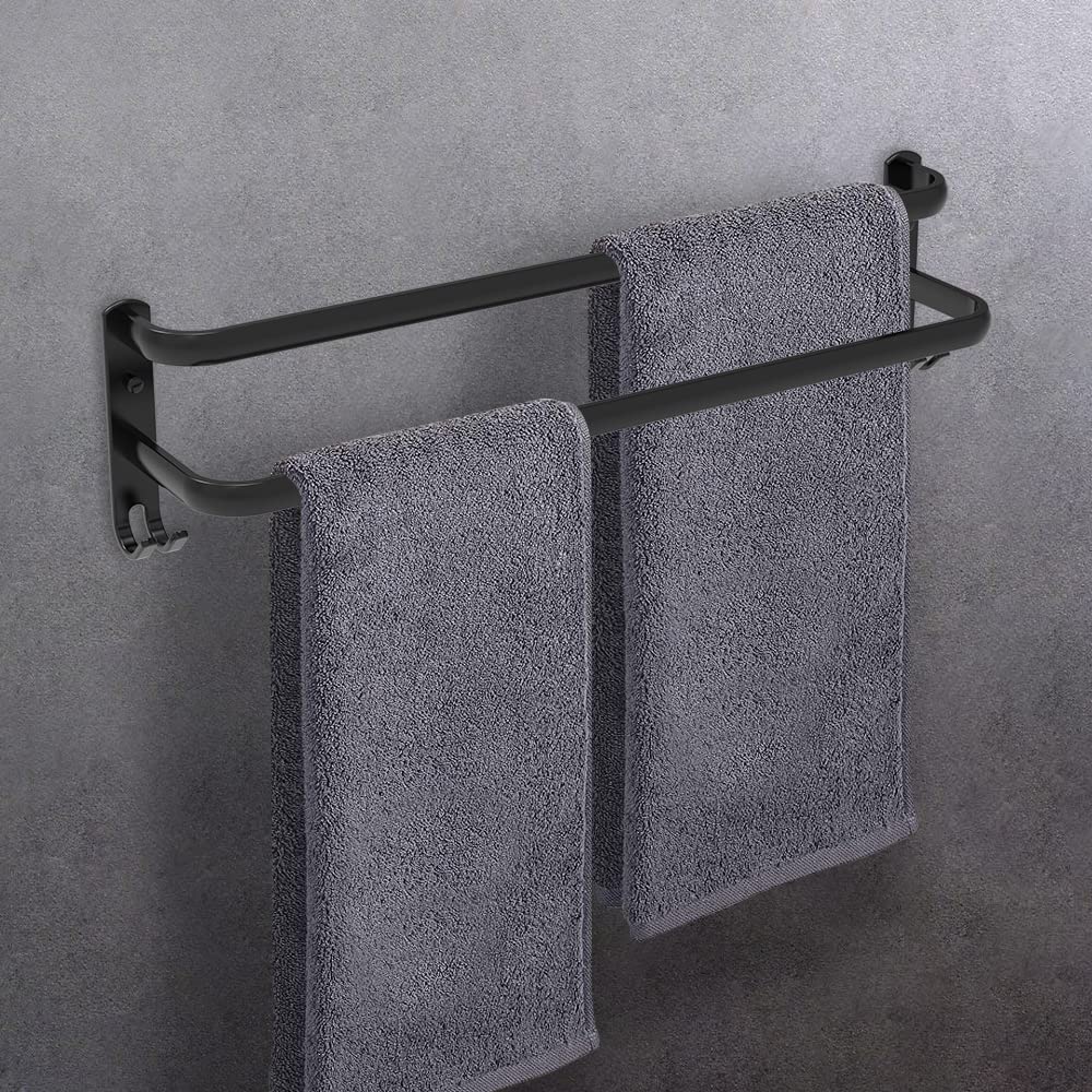 Estante de Toallas Toallero Pared Toalleros de Baño Aluminio Toallero con Ganchos, Barra de Toalla para Hogar y Hotel (Negro, 2-Tier 50CM)