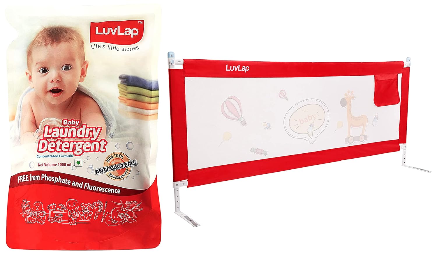 LuvLap Bed Rail Guard for Baby/Kids Safety, 180cm x 72 cm, (Red